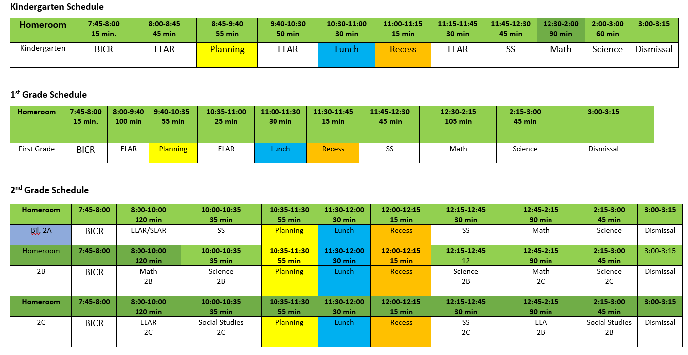 K-2 Schedules 